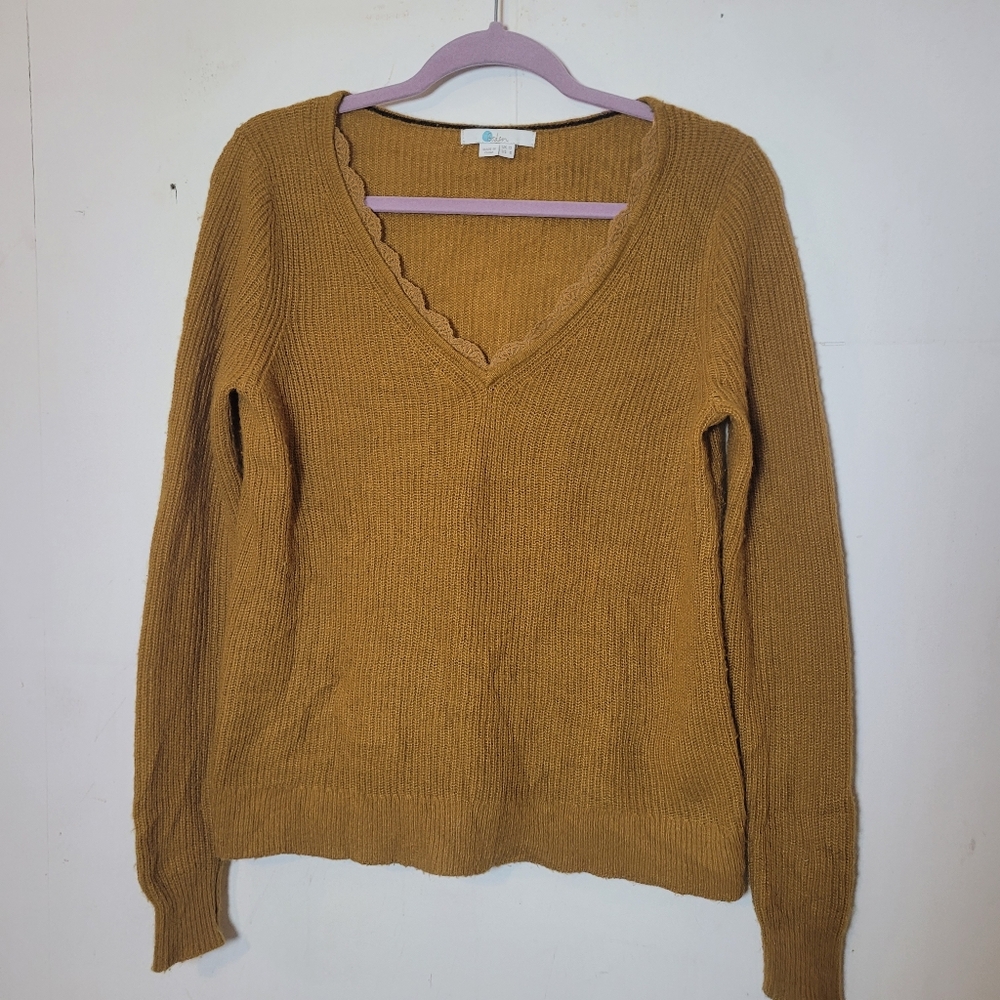 Boden Kelsey Lace V Neck Mustard Yellow Sweater Size 8